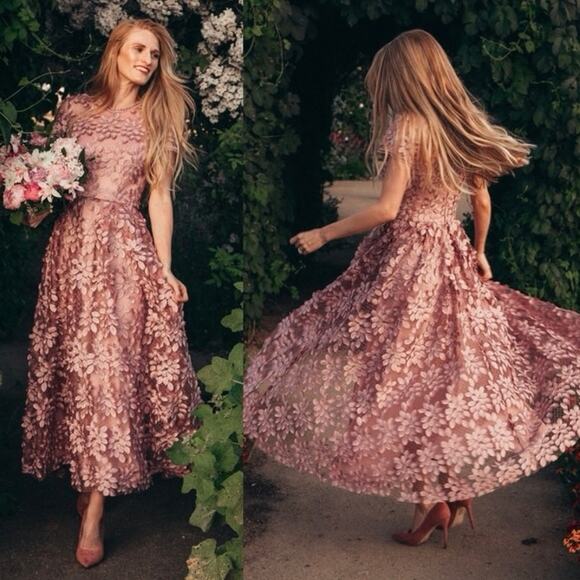 NWT BHLDN Virdia Dress Anthropologie size 10 Floral Applique Wedding Bridal - Picture 3 of 15